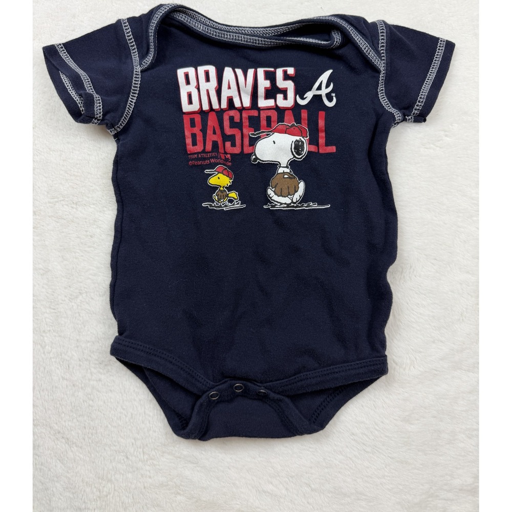 Team Athletics MLB Atlanta Braves Snoopy Woodstock Baby Bodysuit 18M Navy Blue